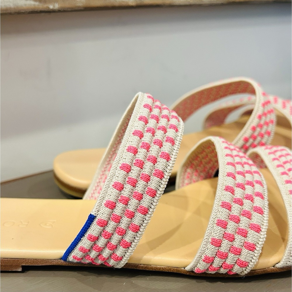 Rothy's Hot Pink Basket Stitch Triple Band Sandals Size 9.5 EUC - Picture 3 of 9